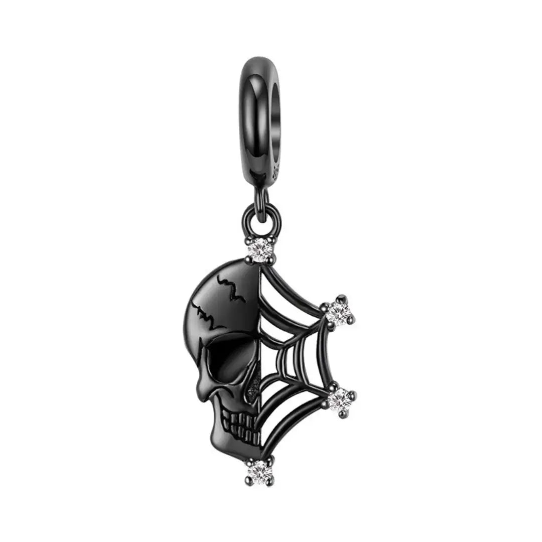 Black Skull & Web Dangle Charm