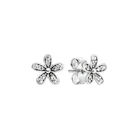 Sterling Silver Flower Stud Earrings Crystal Accents - Sterling silver flower stud earrings with crystal accents, featuring a delicate and floral design.