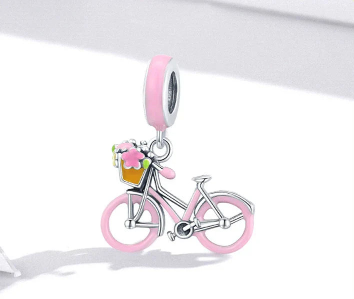 Blooming Pink Bicycle Charm