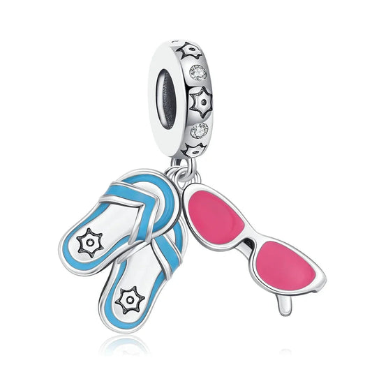 Blue And Pink Flip Flops With Sunglasses Charm