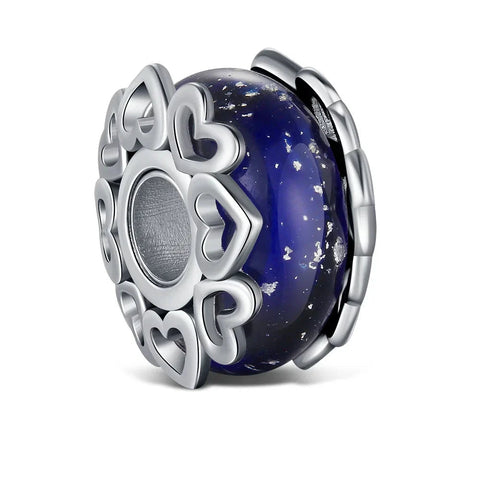 Blue And Silver Bead With Hearts Charm - Blue And Silver Bead With Hearts Charm