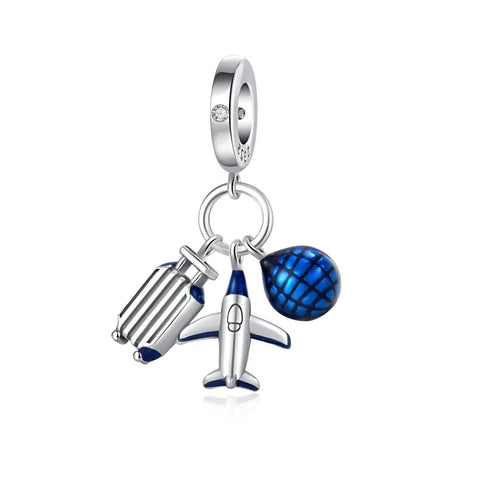 Blue And Silver With An Airplane Globe Charm - Blue And Silver With An Airplane Globe Charm