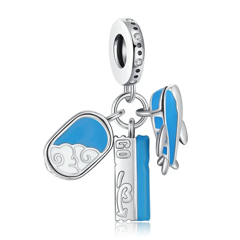 Blue And Silver With Fish Heart Charm - Blue And Silver With Fish Heart Pandora Charm