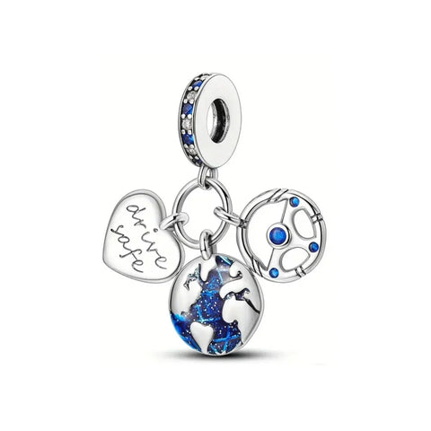 Blue And Silver With Globe Heart Charm