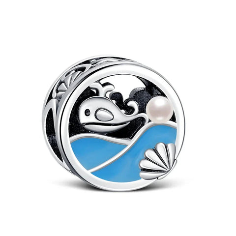 Blue And White Bead With Fish Shell Charm - Blue And White Bead With Fish Shell Charm