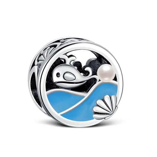 Blue And White Bead With Fish Shell Charm