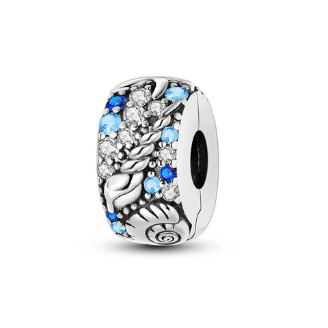 Blue And White Bead Flower Design Charm - Blue And White Bead With Flower Design Pandora Charm