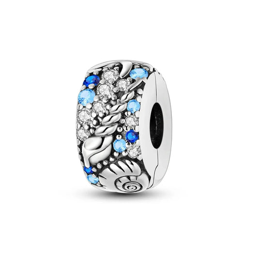 Blue And White Bead With Flower Design Pandora Charm