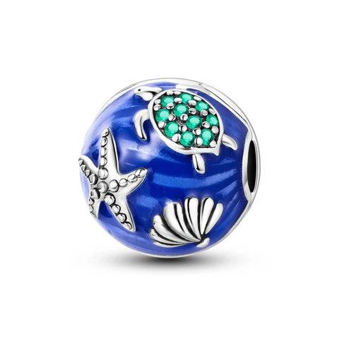 Blue And White Bead Sea Creatures Shells Charm - Blue And White Bead With Sea Creatures Shells Pandora Charm