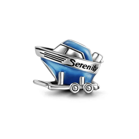 Blue And White Boat With The Word Serenity Charm - Blue And White Boat With The Word Serenity Charm