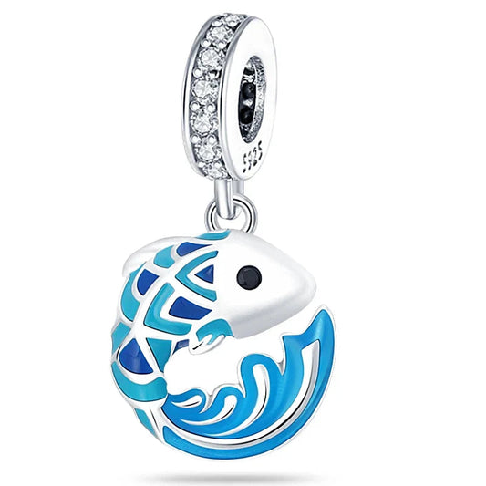 Blue And White Fish With Background Charm