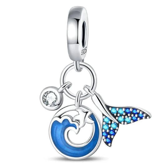 Blue And White Mermaid With Starfish Charm