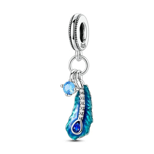 Blue White Peacock Charm Accent