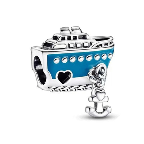 Blue And White Ship With Anchor Charm