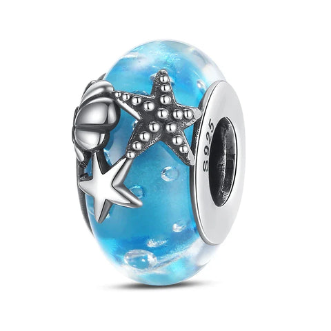 Blue And White Starfish Bead Charm - Blue And White Starfish Bead Pandora Charm