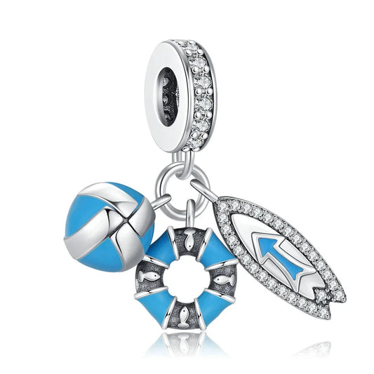 Blue And White With Beach Ball Surfboard Charm
