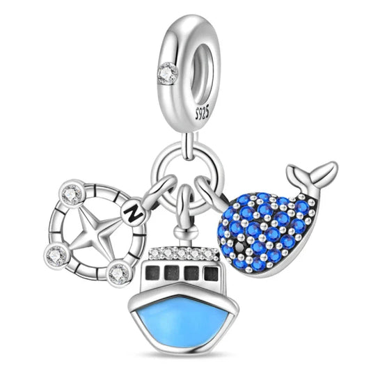 Blue And White With Boat Compass Star Charm