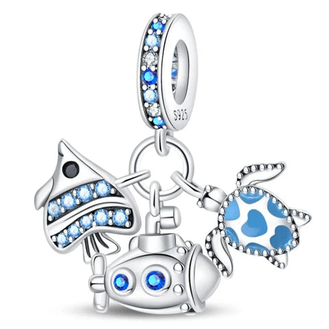 Blue And White With Fish Turtle Charm - Blue And White With Fish Turtle Pandora Charm