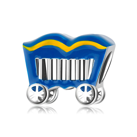 Blue Yellow Wagon Bar Code Charm Accent - Pandora Blue And Yellow Wagon With Bar Code Charm Accent
