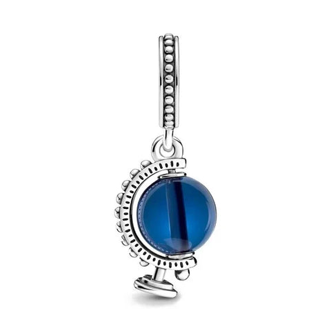Blue Crystal Globe With Silver Plated Charm - Blue Crystal Globe With Silver Plated Charm