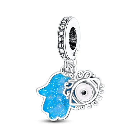 Pandora Blue Eye Charm Hamsa Hand Cyan Accent