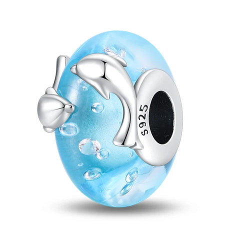 Blue Glass Bead With Fish Charm - Blue Glass Bead With Fish Pandora Charm