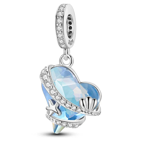 Blue Heart With Star And Charm - Blue Heart With Star And Pandora Charm