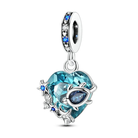 Blue Heart  Starfish Charm - Blue Heart  Starfish Charm