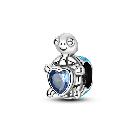 Blue Heart Turtle Charm - Blue Heart With Turtle Pandora Charm