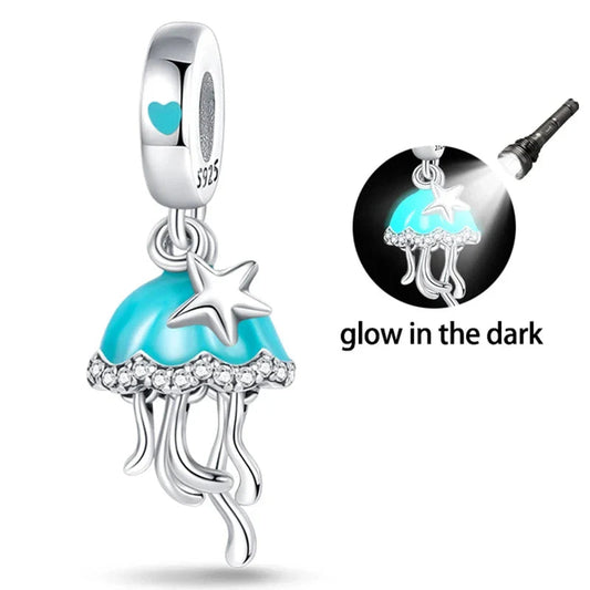 Blue Jellyfish With Star And Light In The Dark Charm