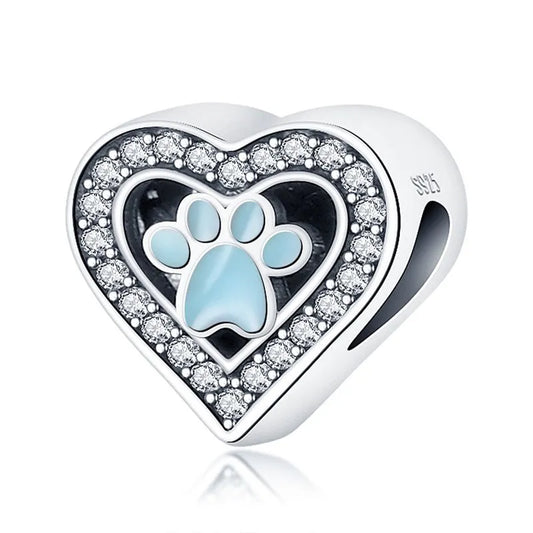 Blue Paw in My Heart Charm