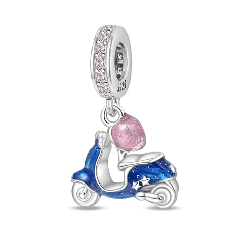 Blue Scooter With Pink Crystals Charm