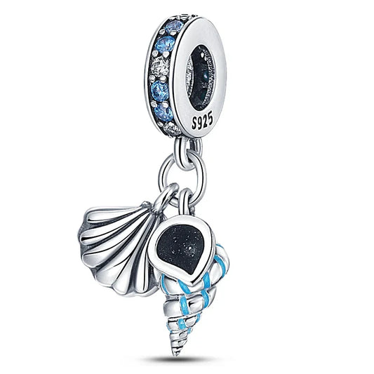 Blue Sea Shell With Crystal Pandora Charm