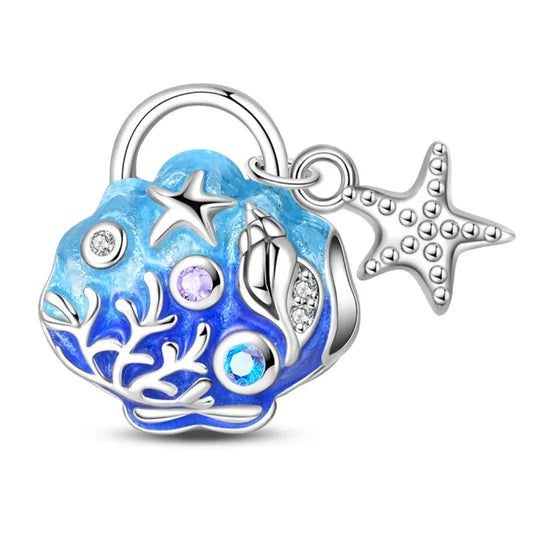 Blue Sea Shell With Starfish And Creatures Charm