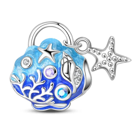 Blue Sea Shell With Starfish And Creatures Charm - Blue Sea Shell With Starfish And Creatures Pandora Charm