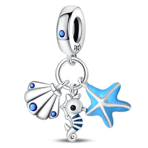 Blue Sea Starfish With And Shell Charm - Blue Sea Starfish With And Shell Pandora Charm