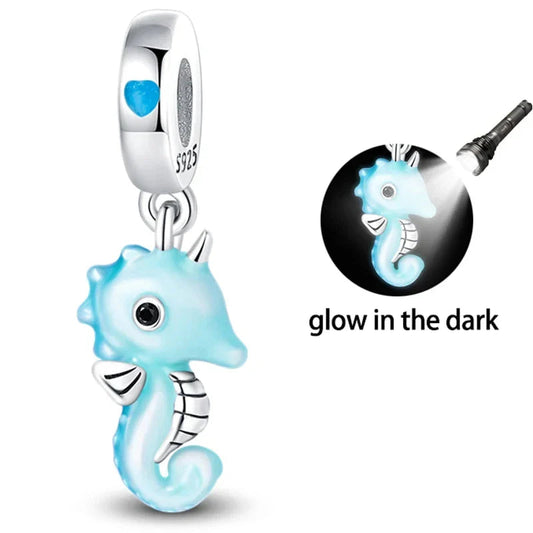 Blue Seahorse With Glowing Light Charm