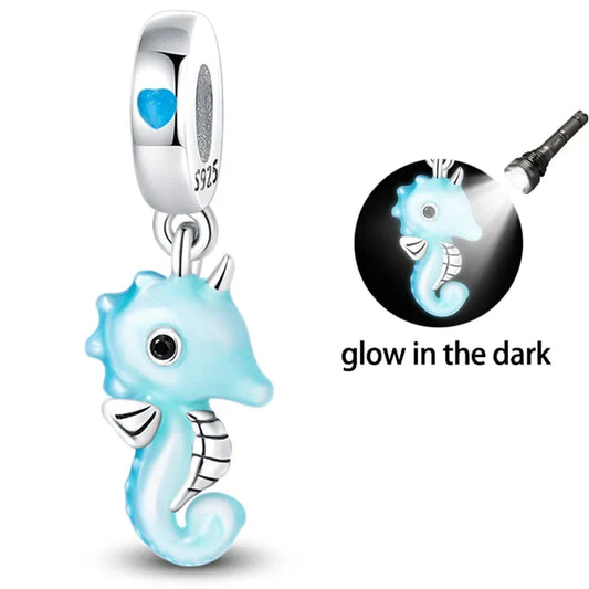 Blue Seahorse With Glowing Light Pandora Charm
