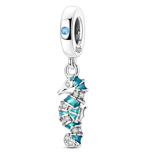 Blue Seahorse With White Background Pandora Charm