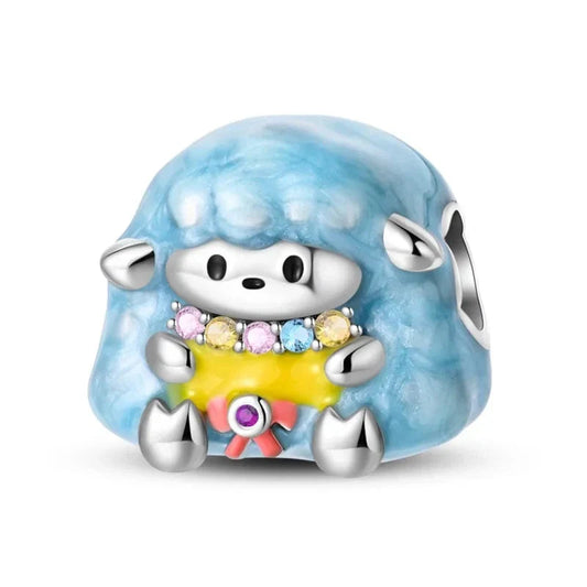 Blue Sheep Charm Colorful Beads Yellow Accent