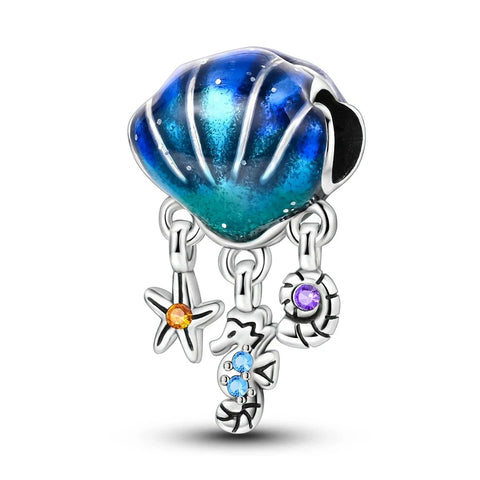 Blue Shell With Sea Creatures And Stars Pandora Charm