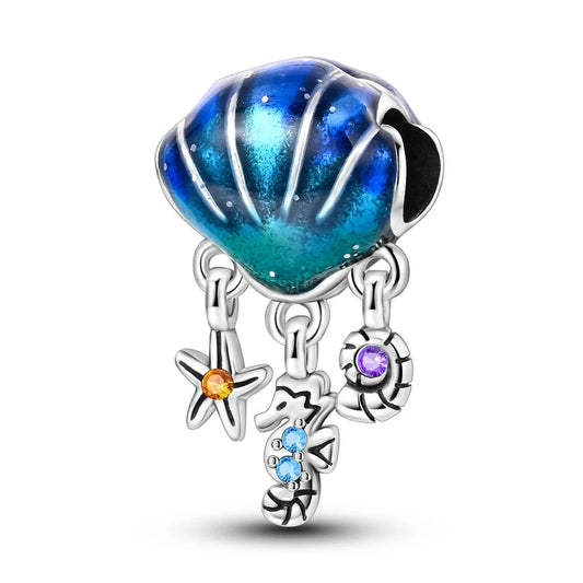Blue Shell With Sea Creatures And Stars Pandora Charm