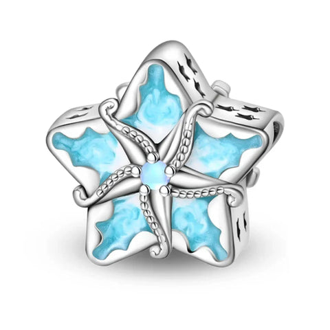 Blue Star Shaped With White Enamel Charm - Blue Star Shaped With White Enamel Pandora Charm