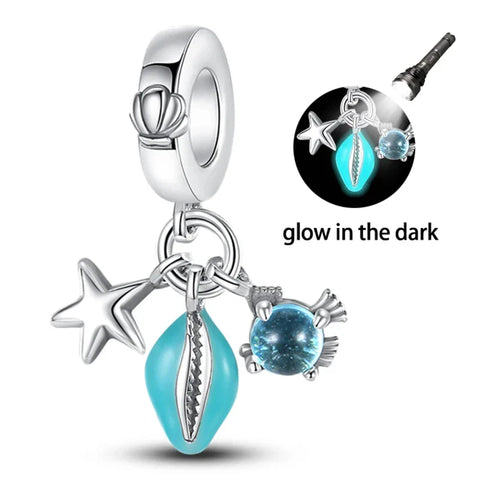 Blue Starfish With And Sea Shell Charm - Blue Starfish With And Sea Shell Pandora Charm