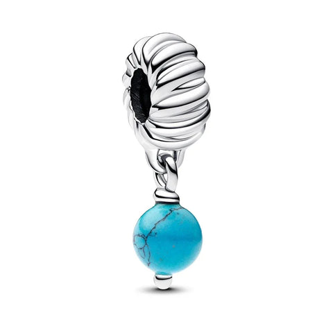 Pandora Blue Stone Bead Is Attached To Silver Charm With Cyan Accent