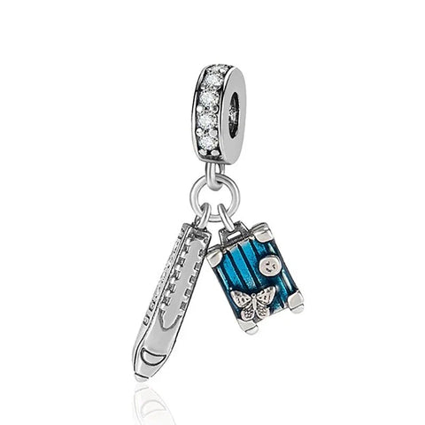 Blue Suitcase With Butterfly Charm - Blue Suitcase With Butterfly Charm