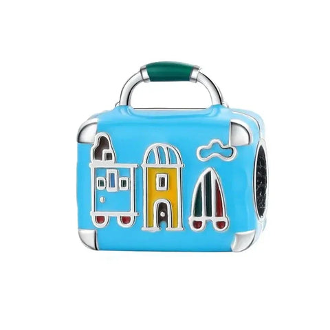 Blue Suitcase With Colorful Design Charm