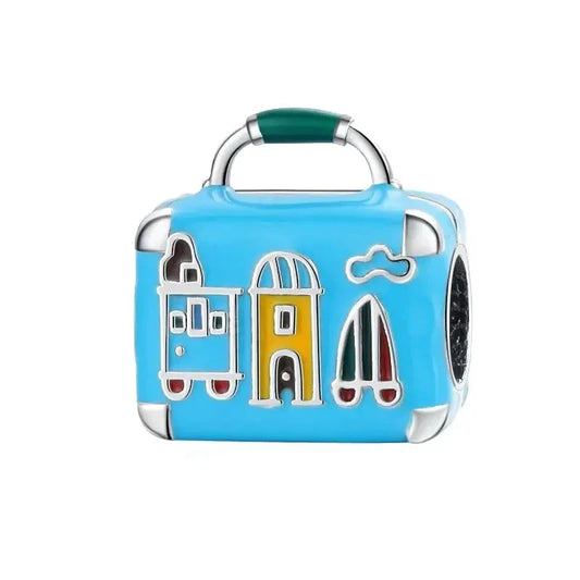Blue Suitcase With Colorful Design Charm