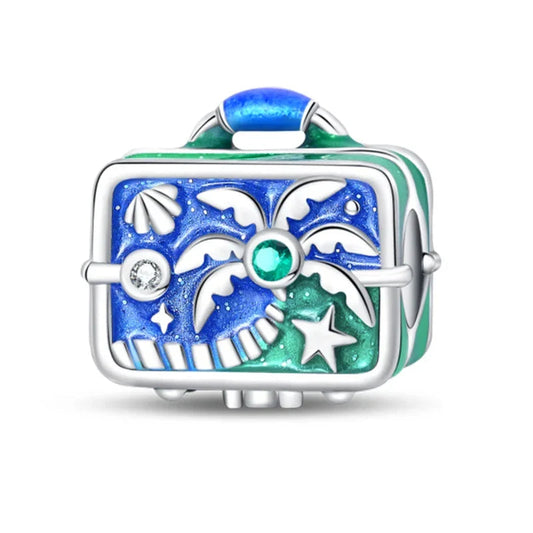 Blue Suitcase With Starfish And Palm Tree Charm