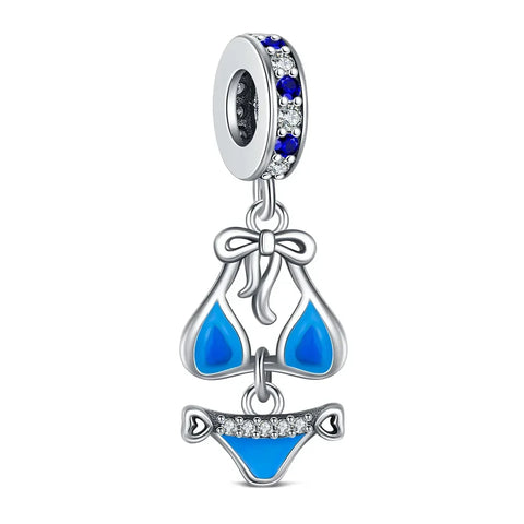Blue Swimsuit With Bow And Crystal Charm - Blue Swimsuit With Bow And Crystal Pandora Charm